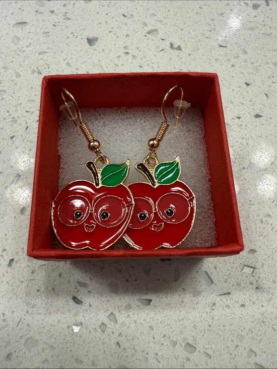 Jewelry - Cute Red Apple Enamel Drop Earrings